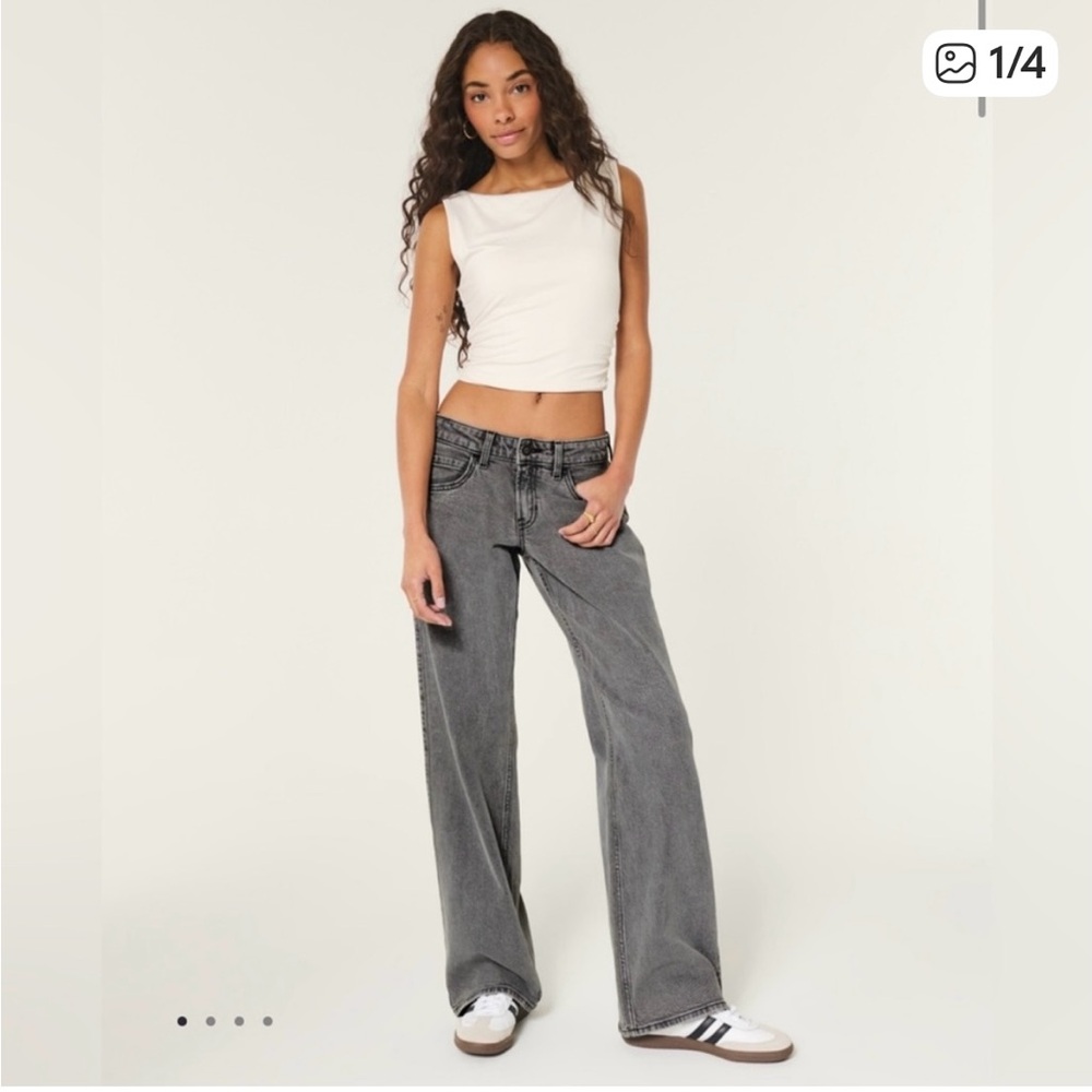 Hollister Gray Wide Leg Baggy Jean Low Rise 29